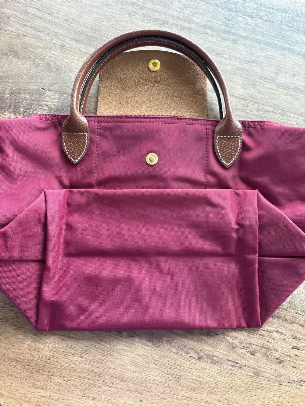 Longchamp Le Pliage Burgundy Tote with Brown Leather Trim - Picture 11 of 13